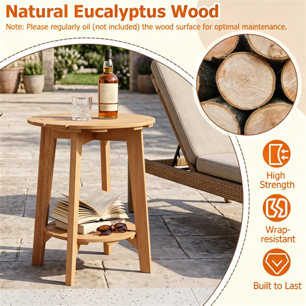 2-Tier Wood Patio Side Table